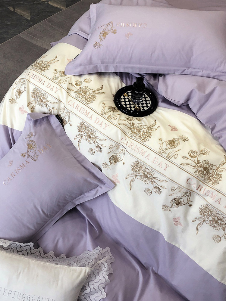 凯特之家全棉优雅高精密刺绣四件套·艾薇儿-紫