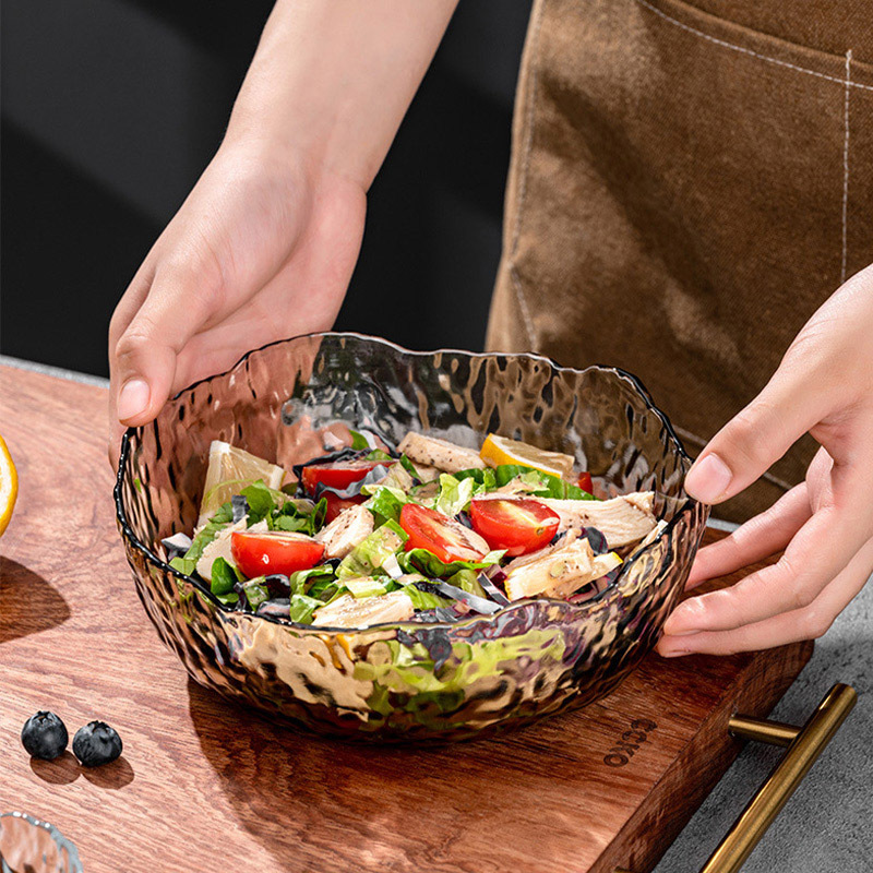 CCKO玻璃沙拉碗餐具套装家用汤面碗高甜品碗水果盘·灰色1000ml