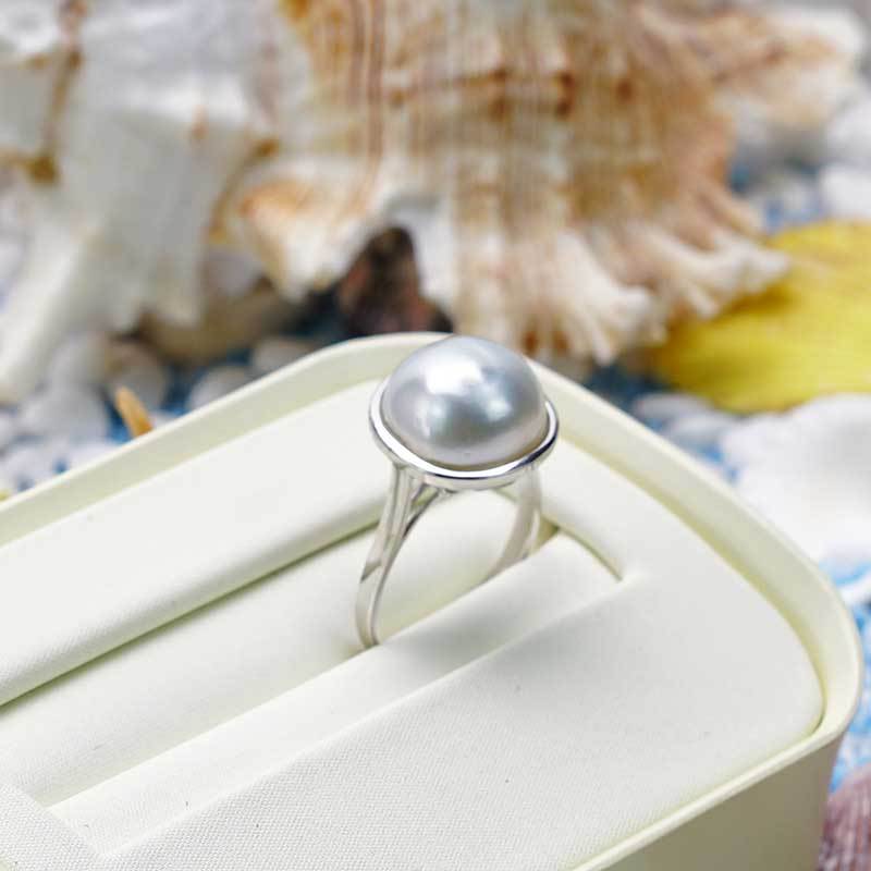 岛上明珠 天然海水强光澳白巴洛克珍珠s925纯银戒指12-13mm·澳白