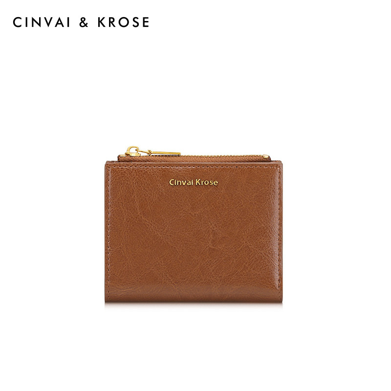 CinvaiKrose 钱包女短款牛皮新款潮卡包零钱包秋K6178·棕色