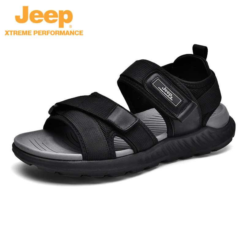 jeep新款凉鞋男夏季透气运动魔术贴露趾防滑P321291503·黑色（运动鞋小一码拍）