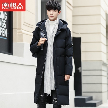 南极人中长款时尚连帽防风羽绒服1712款黑色