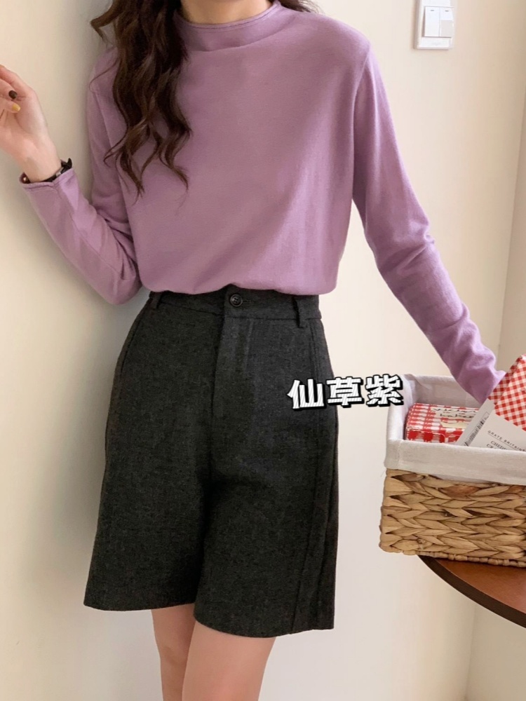 锦超细美丽诺羊毛精纺卷边半高领羊毛衫22175S·仙草紫