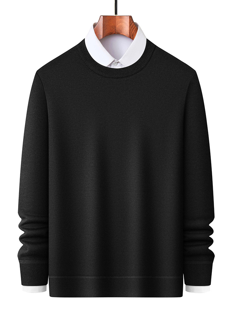 FORMSHEA男士早春含绵羊毛加绒保暖圆领针织卫衣3702·深灰