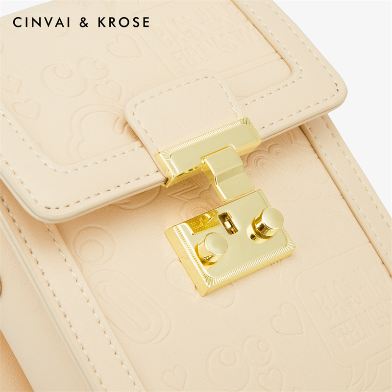 CinvaiKrose 手机包女新款包包牛皮迷你斜挎包单肩包女包迷你包B6356·米白色