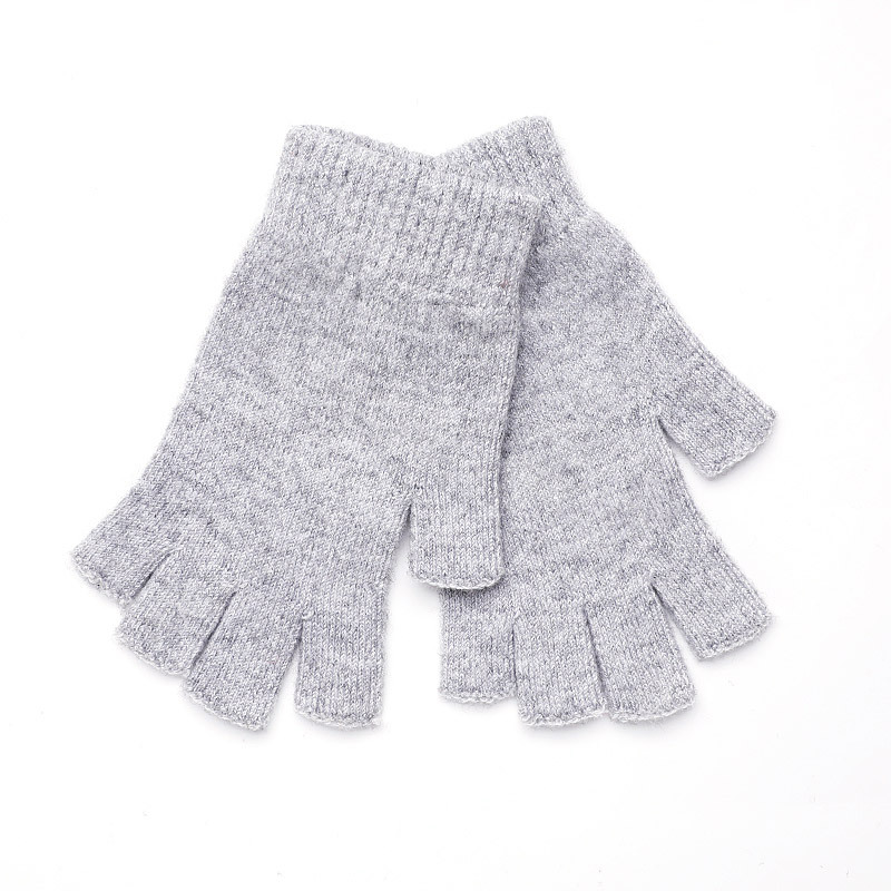 (2对4只)羊毛混纺男女同款可触屏手套·半指(黑色+浅灰色)