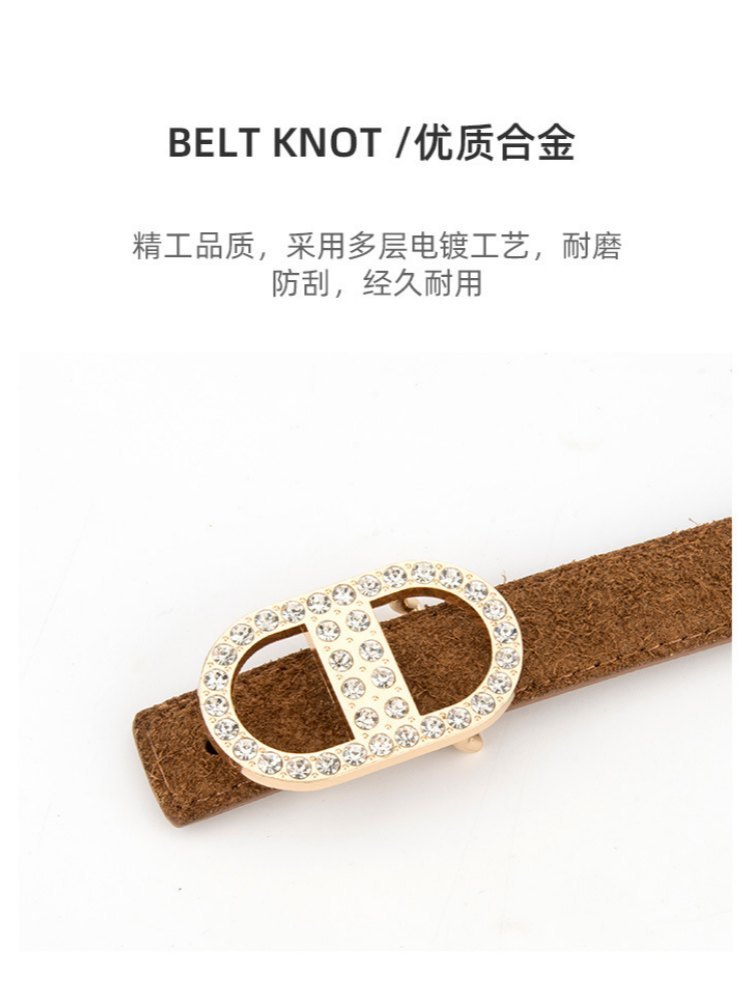杜鹃鸟时尚水钻金色CD扣牛皮腰带28006·酒红