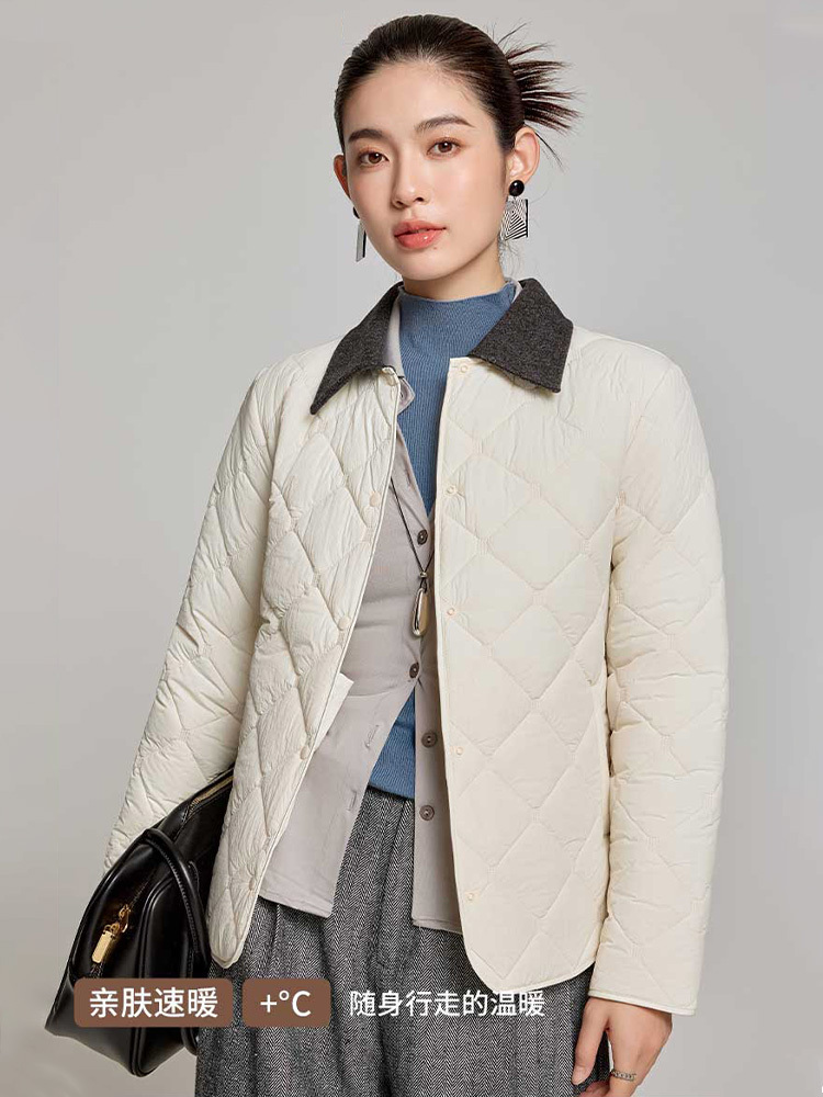 Formshea秋冬新款姜多酚羊毛衬衫领提花气绒衣38·云雾白（女）