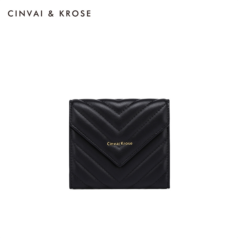 CinvaiKrose钱包女长款钱夹皮夹时尚简约零钱包女包K6056·赫本黑-短款