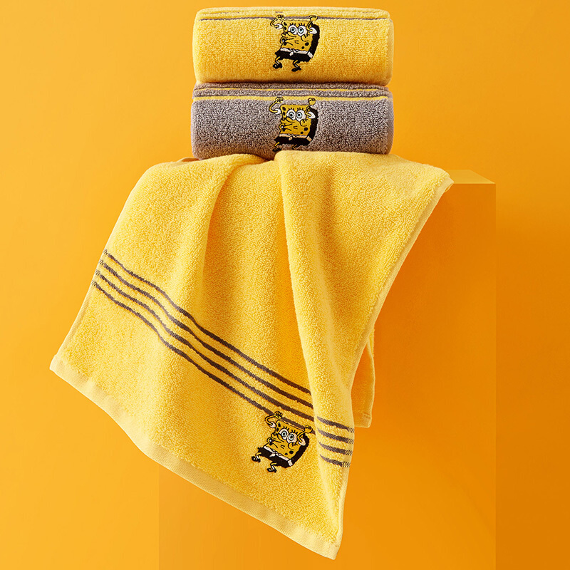 三利海绵宝宝毛巾4条装毛巾素色提段档面巾BOB8007灰黄各2条