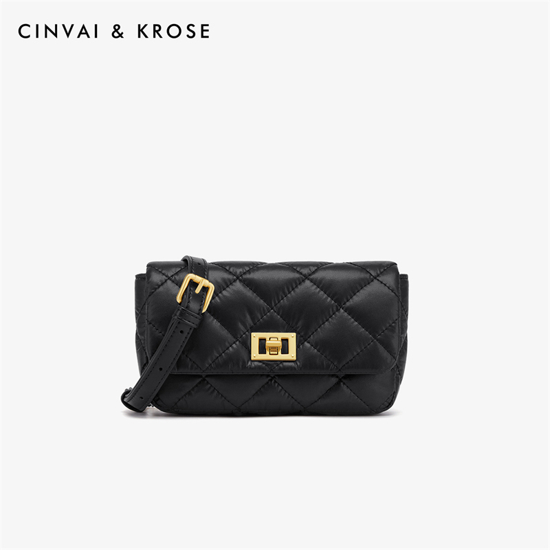 CinvaiKrose 包包女新款潮时尚百搭斜挎包小众单肩包女包B6295·黑色