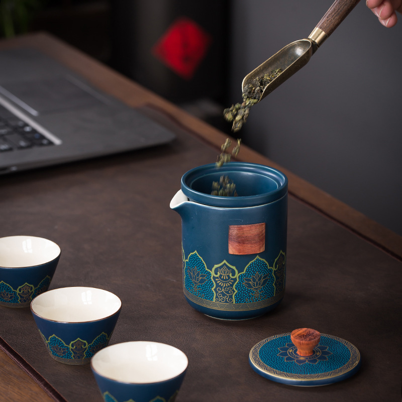 便携旅行陶瓷茶具套装·蓝色