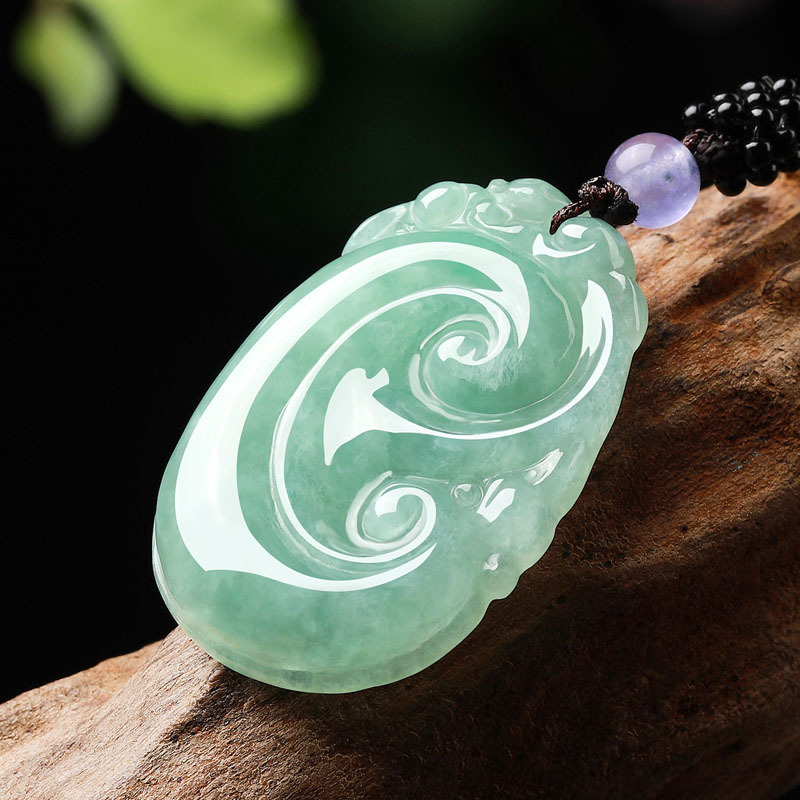 老冯记冰糯水润天然a货翡翠如意玉挂件