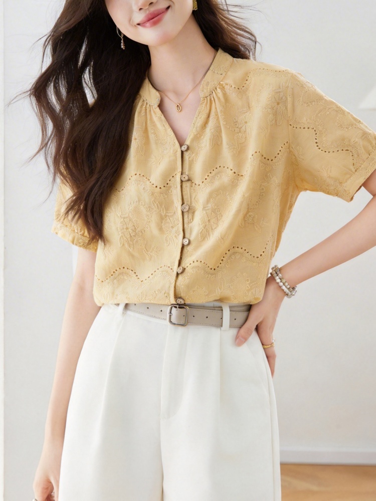 【100棉】可风各满绣镂空V领开衫63048·白色