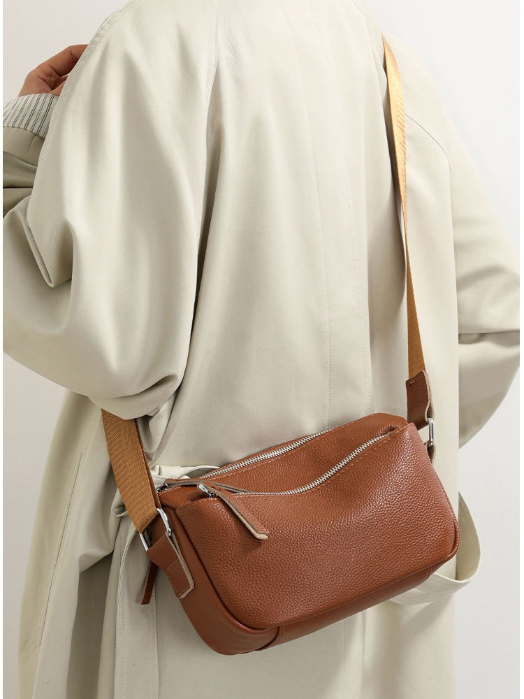 头层牛皮简约质感小包斜挎包10017#·卡其色