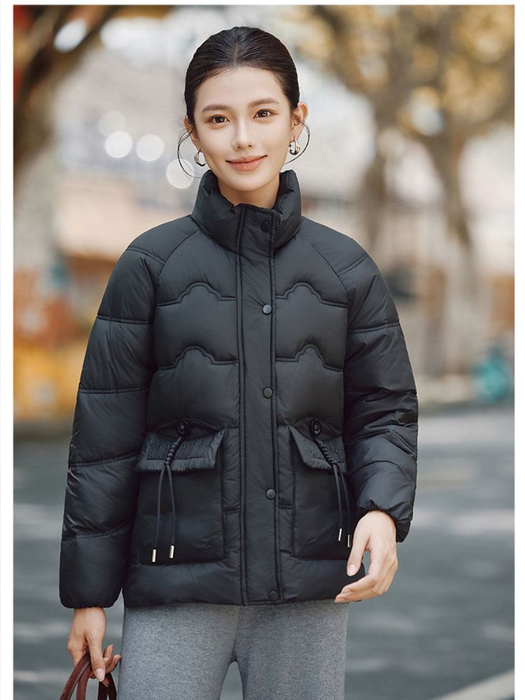 【爆款特价】时尚立领蛋白丝拉链口袋保暖羽绒棉外套·驼色