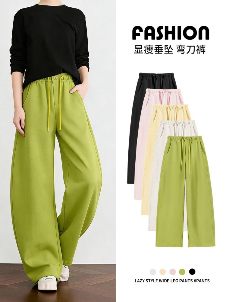 西果春秋松紧腰针织弯刀裤601·黑色