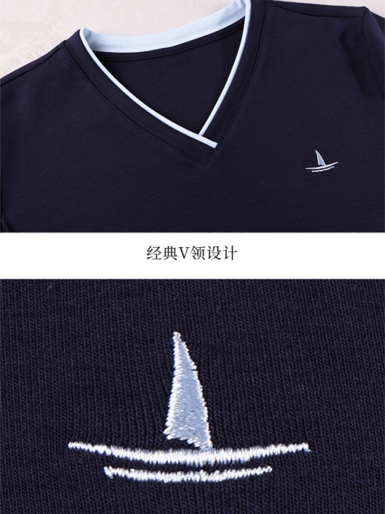 【92精梳棉】轩凌子撞色V领T恤XS82620066·宝蓝色