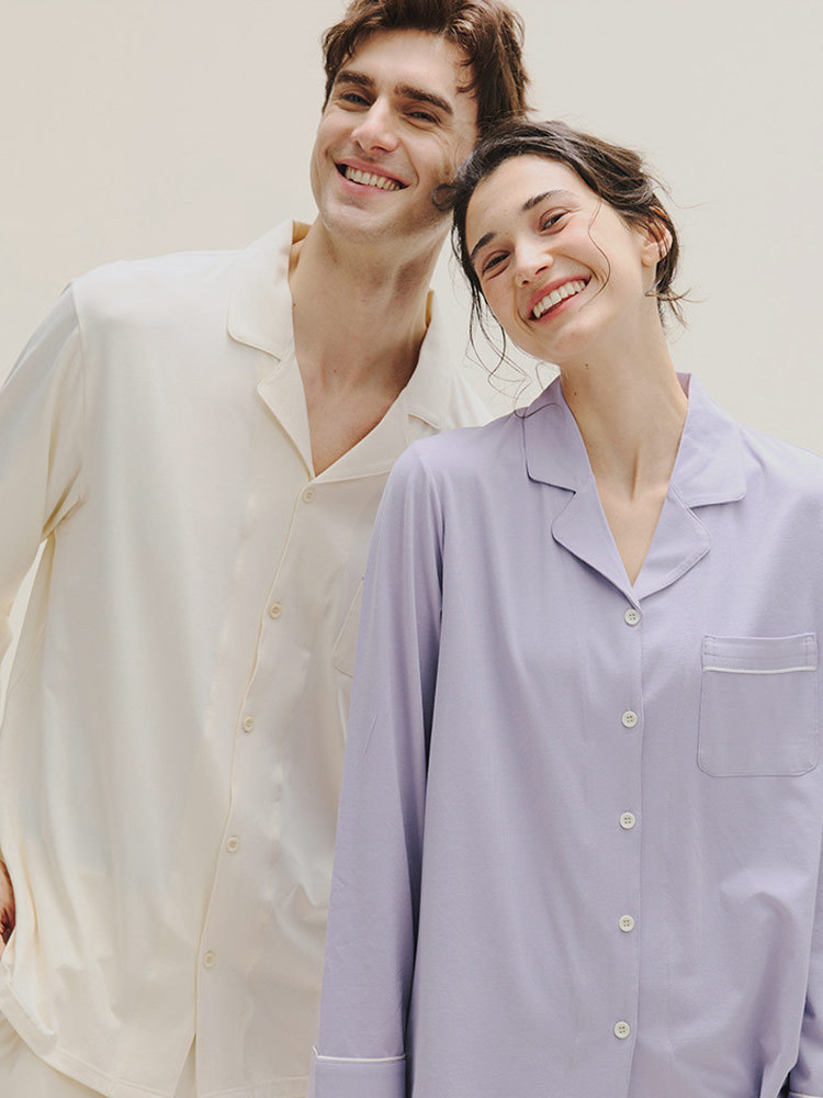 【男女款2件套装】天然优可丝纯色睡衣家居服套装G1021#·熏衣紫(女)