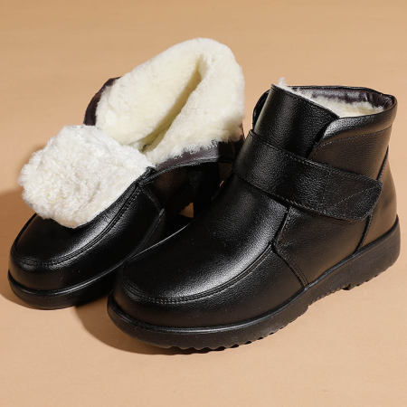 爆款-2022新款牛皮羊毛保暖休闲皮靴·黑色5093