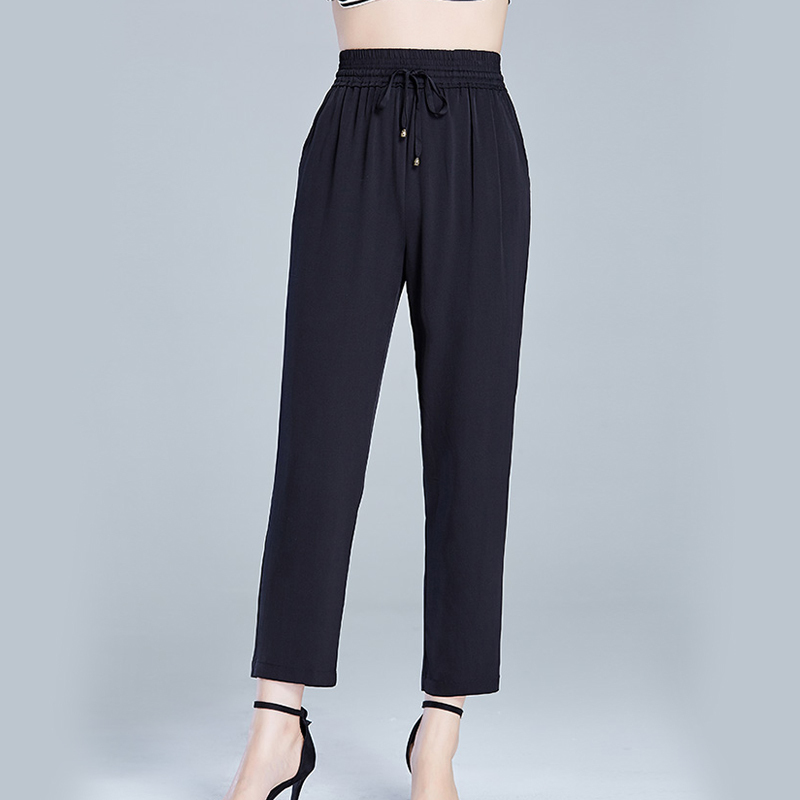 丁摩真丝裤小脚裤女士高腰休闲裤透气老板裤直筒裤九分裤桑蚕丝裤