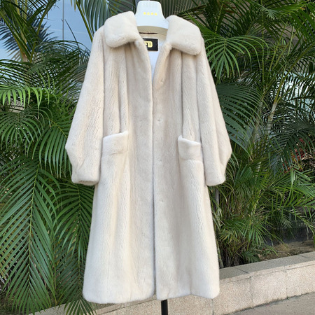 安柘娜新款天鹅绒水貂皮草女整貂皮外套中长款kd81026·珍珠色