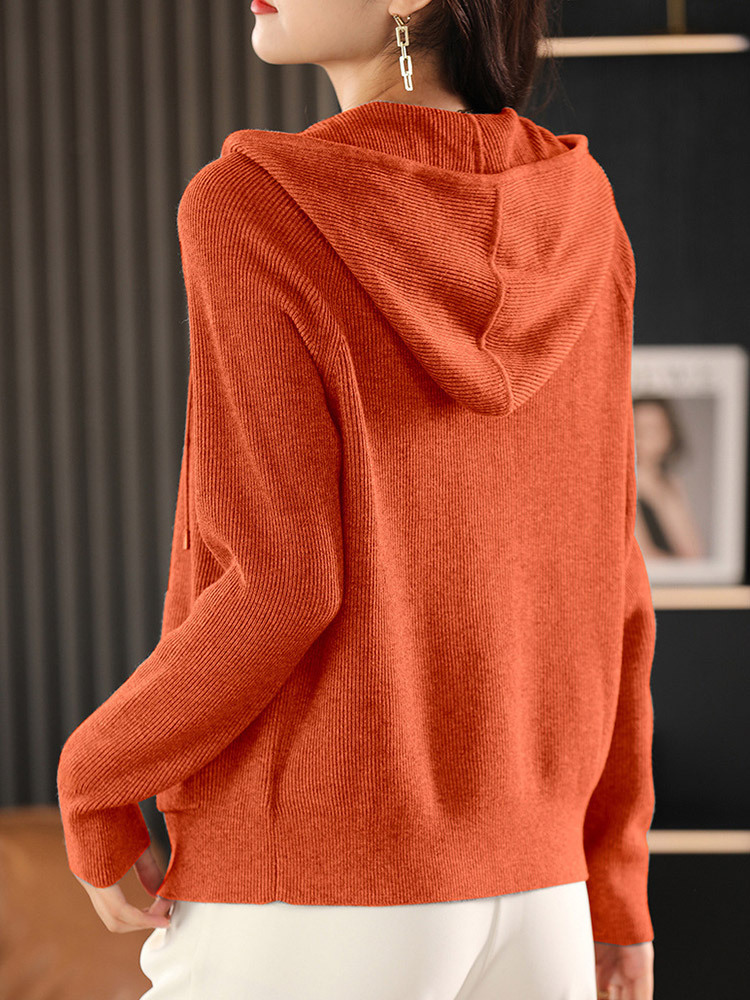 新款纯色坑条显瘦品质拉链连帽百搭外套·皮粉