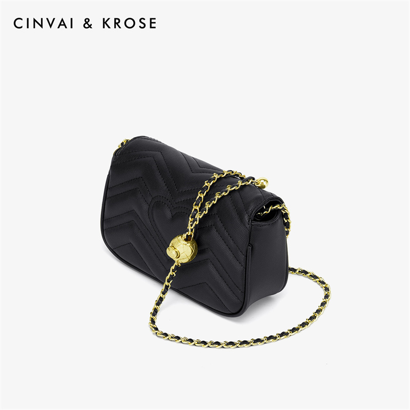 CinvaiKrose 包包女百搭斜挎包菱格链条单肩包女包B6350·黑色