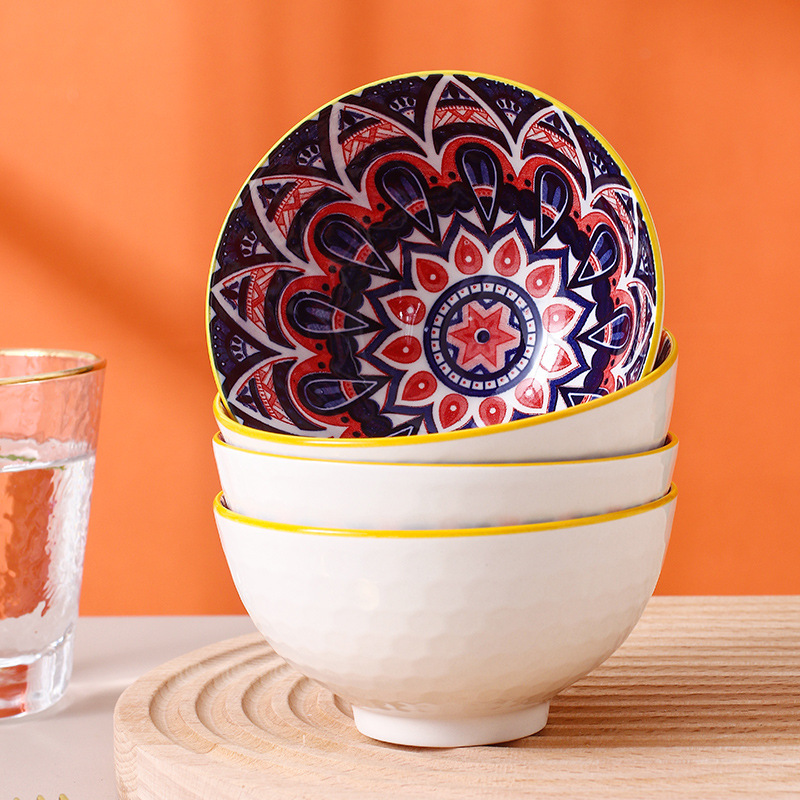 复古彩绘陶瓷波西米亚碗筷套装餐具（6碗6筷）