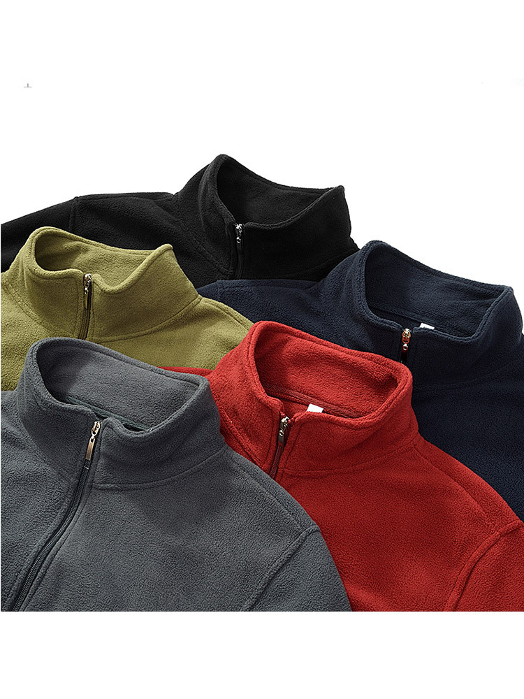 【男女同款】时尚摇粒绒抓绒超保暖拉链口袋立领外套·深灰色