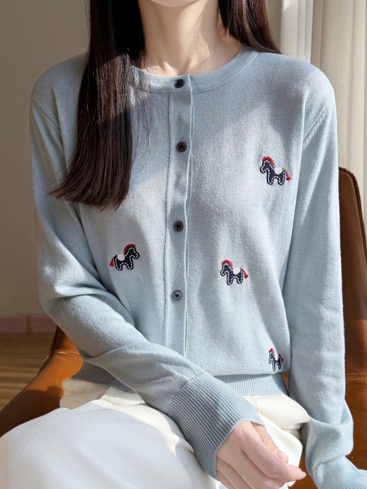 【精纺羊毛】特舒甜美小马刺绣开衫针织衫TS-2182·黑色