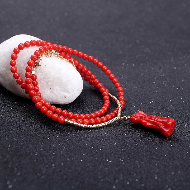映时时尚红珊瑚枝观音坠项链