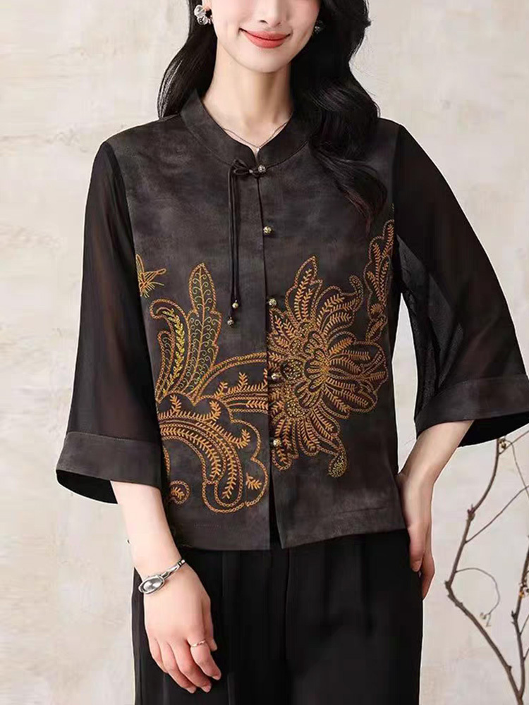 法薇姿国风设计感印花衬衫·复古黑