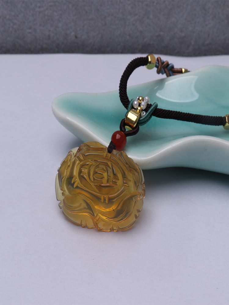 【映时】精选蓝珀花开富贵吊坠