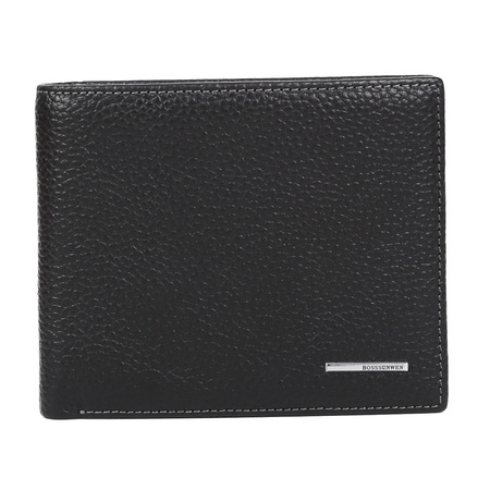 博斯绅威bosssunwen男士多功能头层牛皮短款钱包黑色