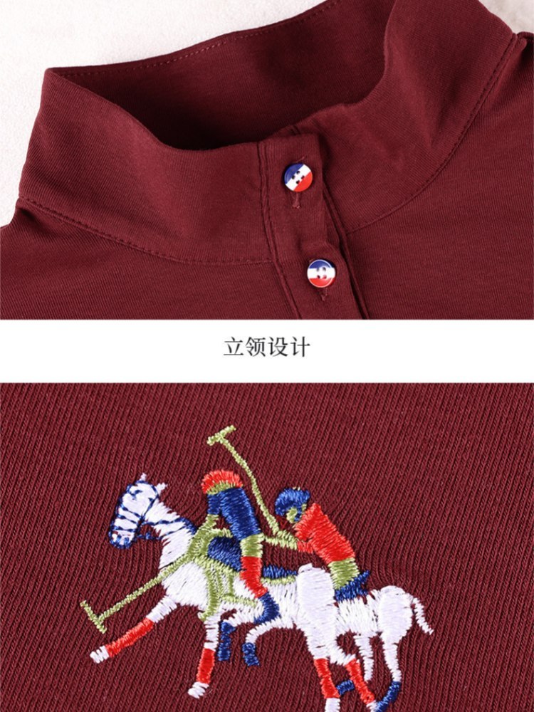 【92精梳棉】轩凌子刺绣立领长袖T恤XS92613004·安可拉红