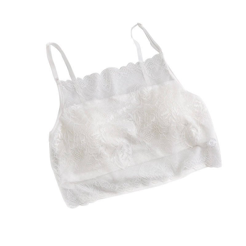 精美蕾丝 性感网纱真丝带胸垫吊带抹胸(MX005)·白色