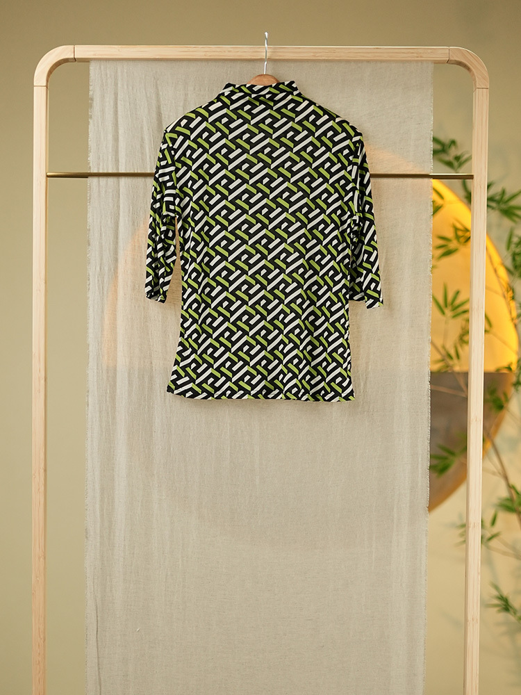 锦｜纯桑蚕丝针织中袖打底衫2007·绿白