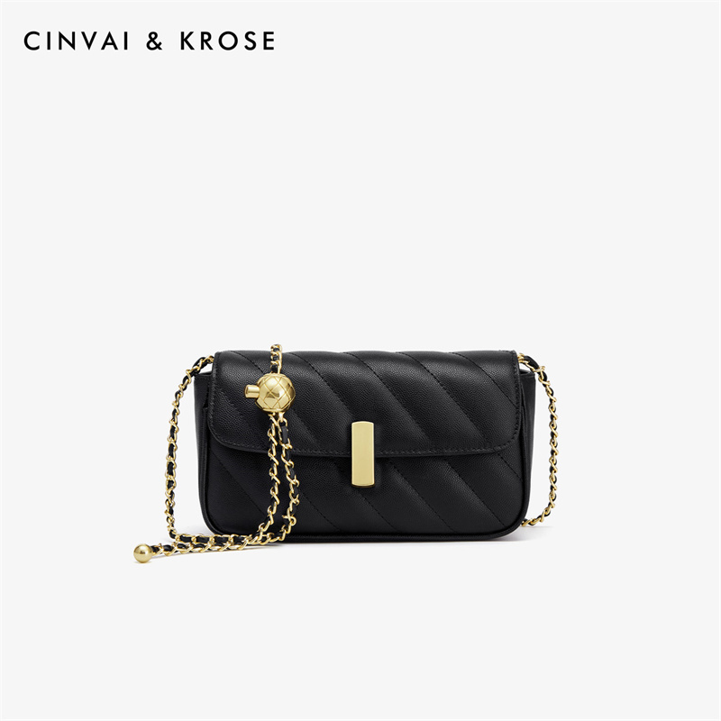 CinvaiKrose 包包新款小金球斜挎包女包百搭链条包单肩包B6315·黑色