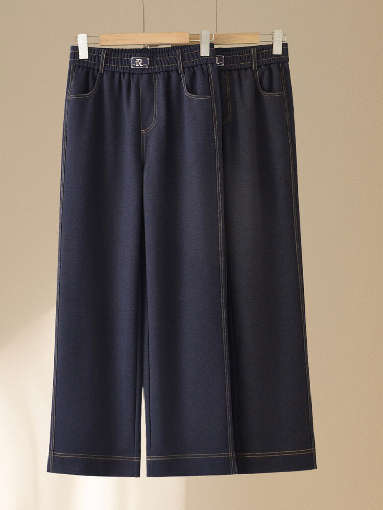 春秋款垂感弹力松紧腰直筒裤牛仔裤0326#·牛仔蓝