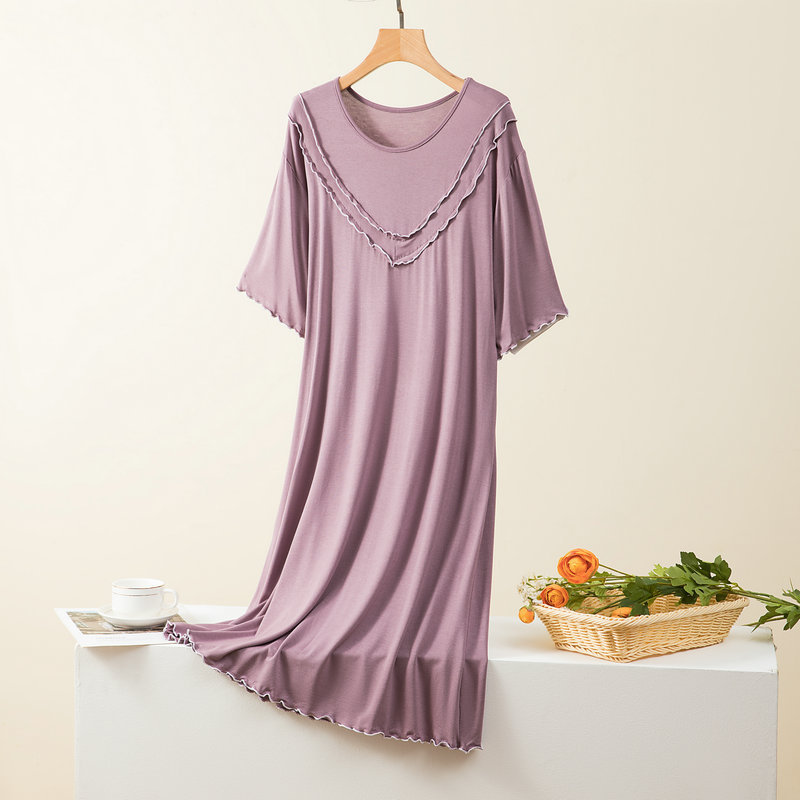 丽鸟儿新款莫代尔居家睡裙连衣裙可外穿洋气休闲睡衣·AWLS-627浅紫
