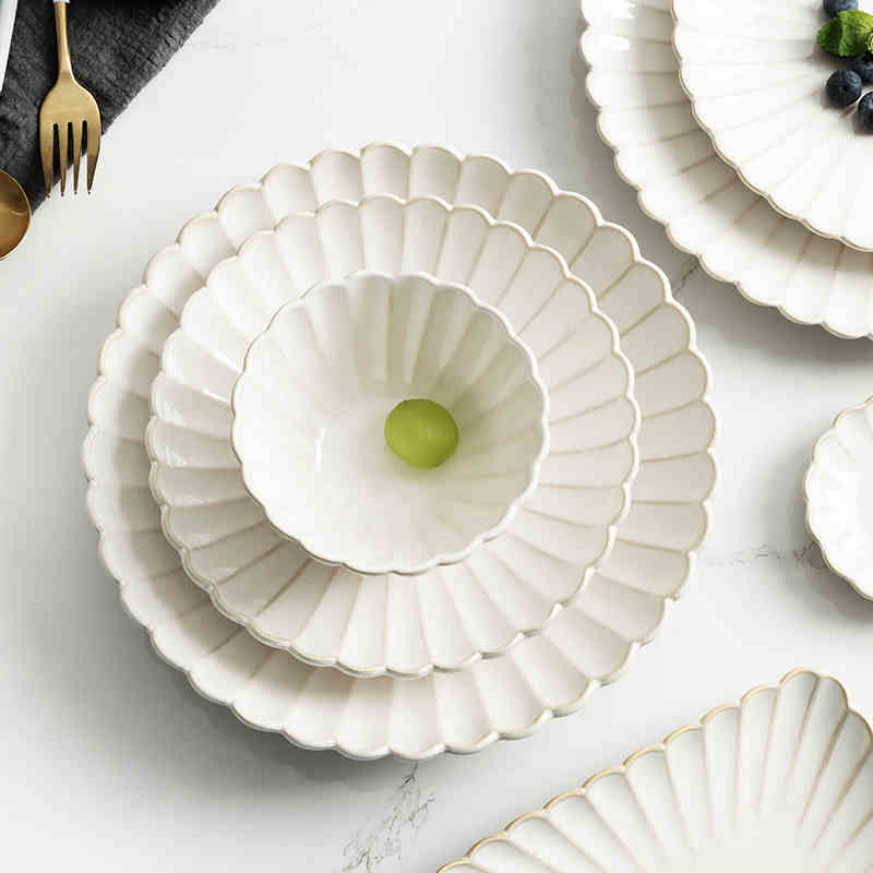 CHARZINSKI查金世家 日式白釉菊皿窑变釉陶瓷8寸圆盘家用早餐盘创意餐具·白均釉色