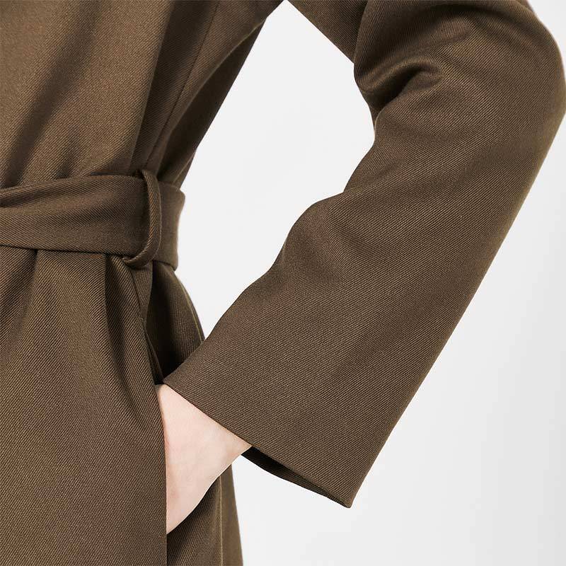 [质数]女斜纹双排扣长款风衣·棕色