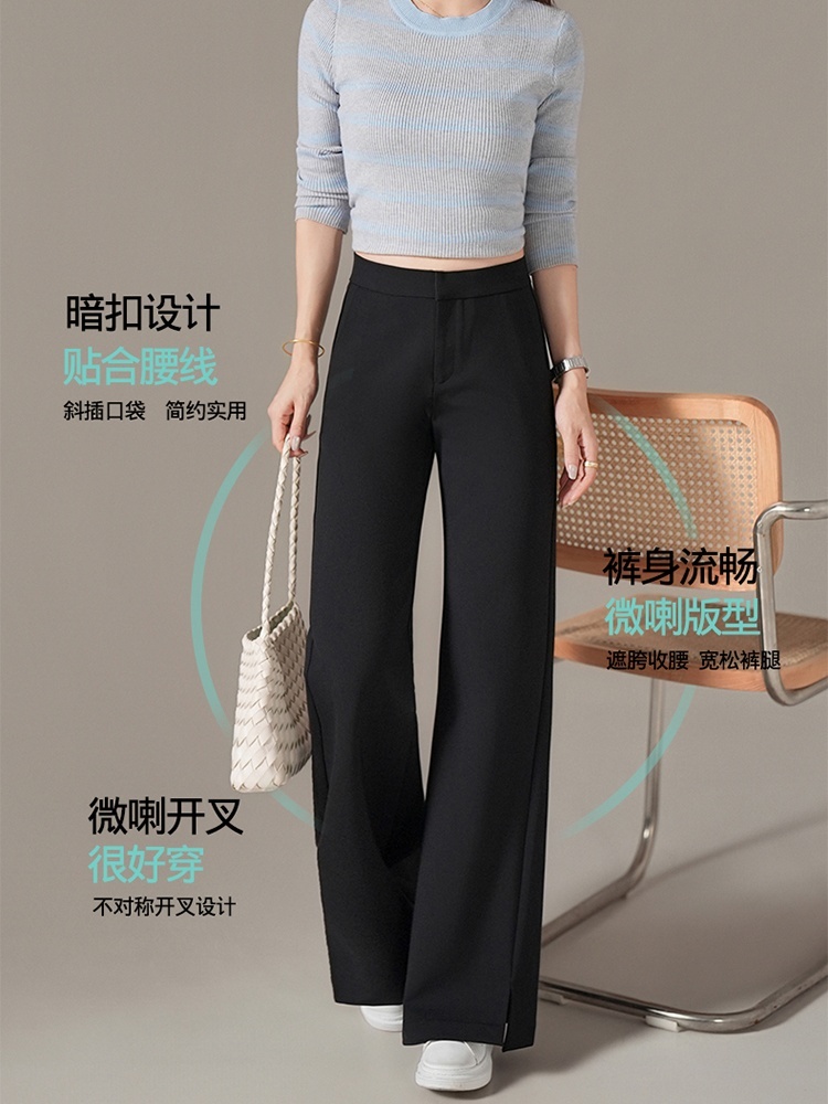 【品牌工厂出品】和顺圣春秋暗扣开叉微喇裤26095·黑色