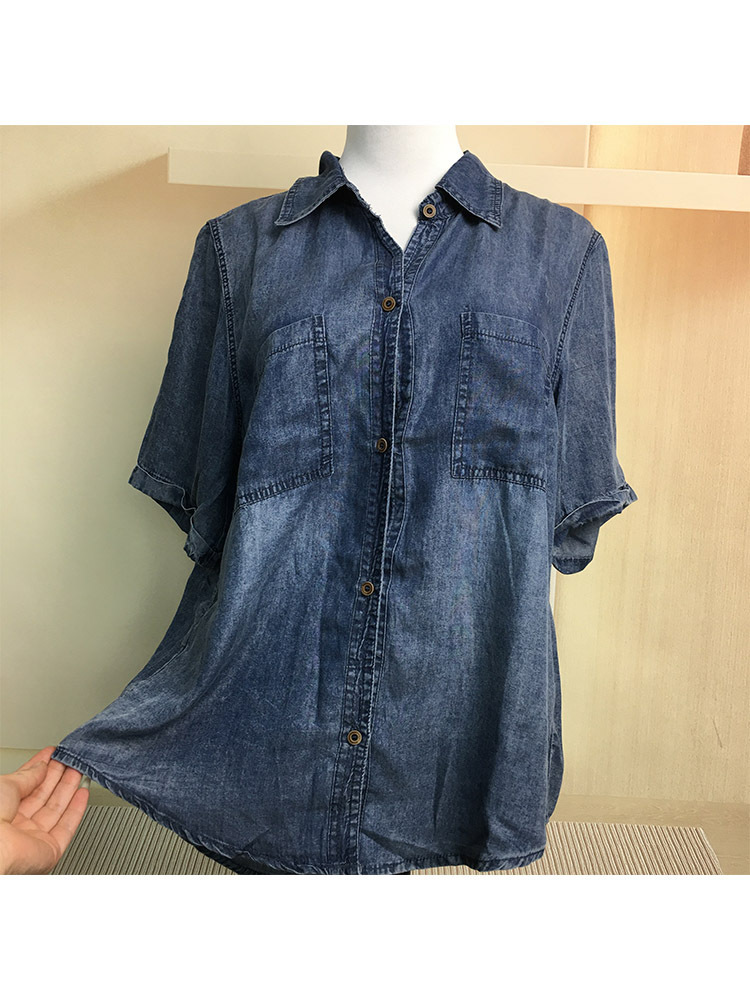 亏本清仓【100莱赛尔】软牛仔 短袖翻领开衫·蓝色