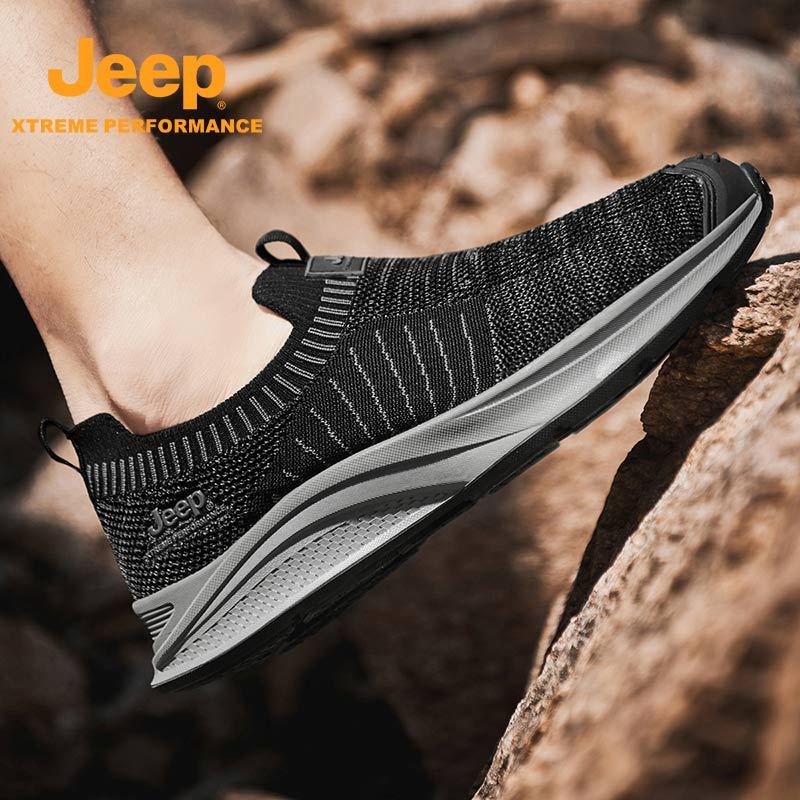 jeep一脚蹬男鞋夏季透气网面飞织P311291282·黑色