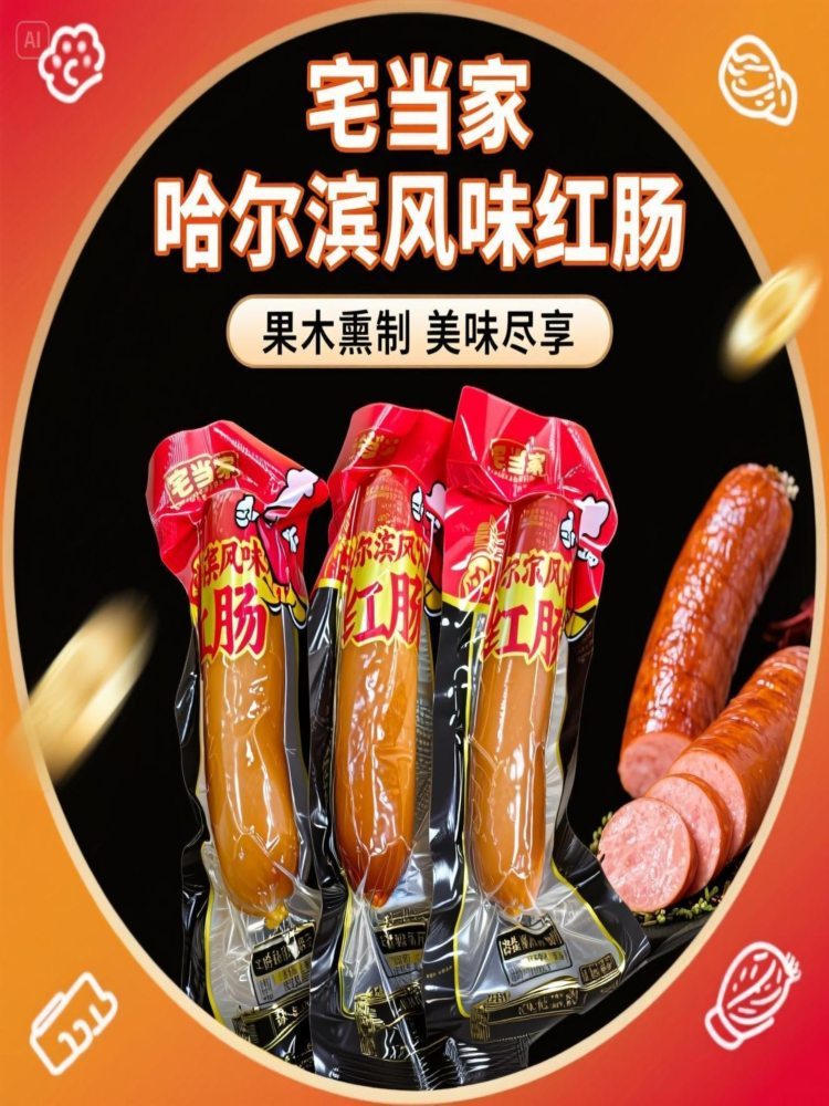 哈尔滨风味红肠90克*20根 果木熏烤红肠传统好吃地道脆嫩肉感