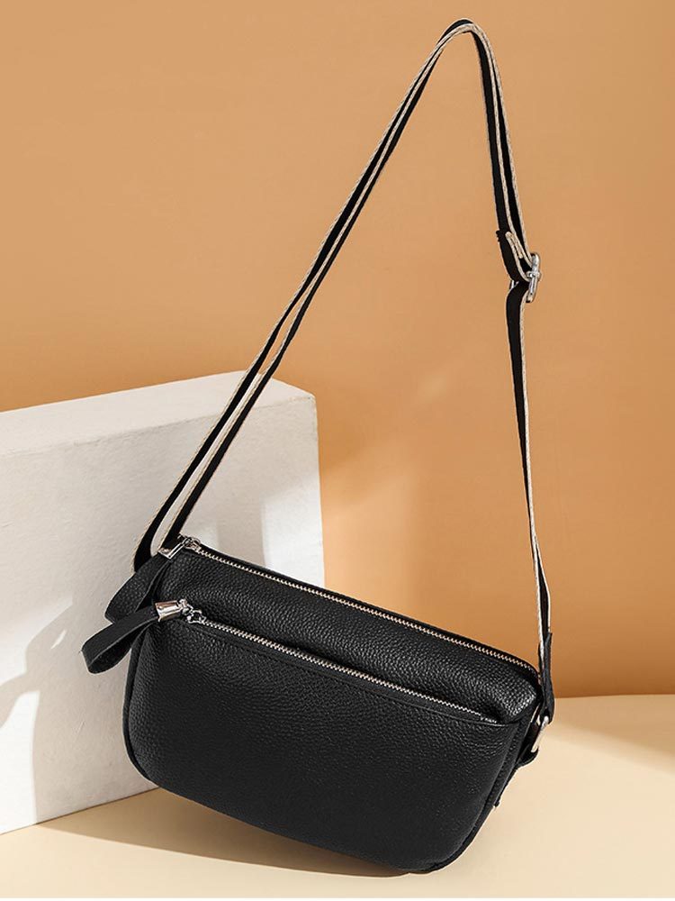 头层牛皮软真皮斜挎包饺子包2256#·黑色