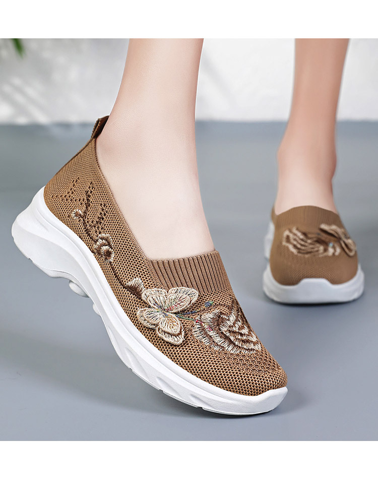 新款超立体彩金刺绣软弹舒适轻便透气健步鞋·黑色（PE拉链袋装）