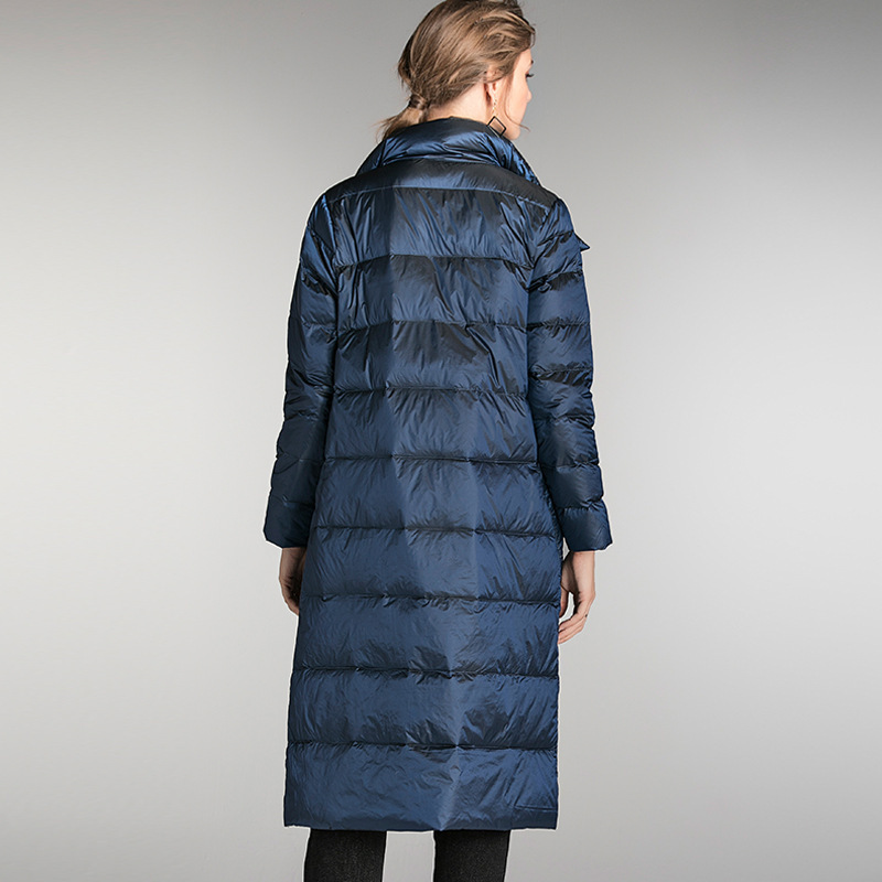 2019冬季瑅艾大码女式显瘦时尚双色两面穿轻薄羽绒服（二色可选）·蓝灰色